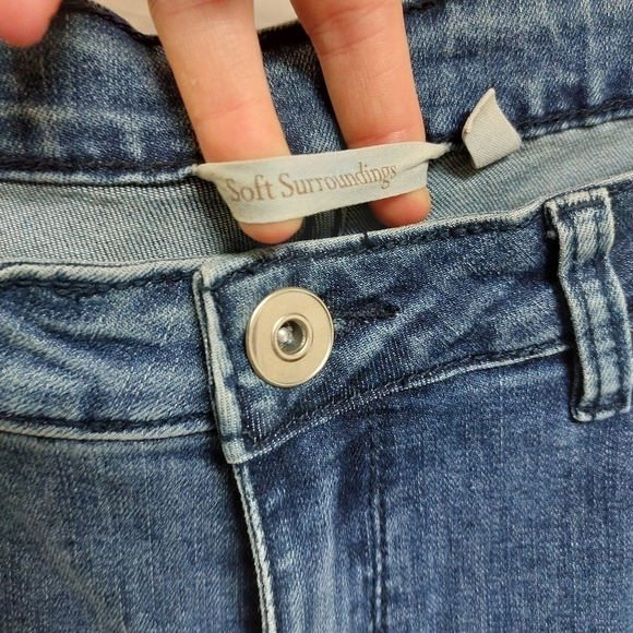 Soft surroundings denim jean pants capris ruffle ankle casual stretch size 6 - Picture 2 of 8